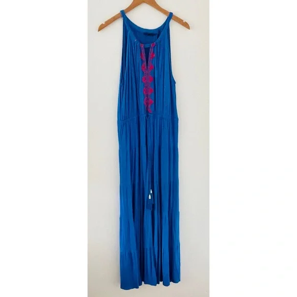 Spenser Jeremy Blue Embroidered Sleeveless Maxi Dress - Picture 1 of 5